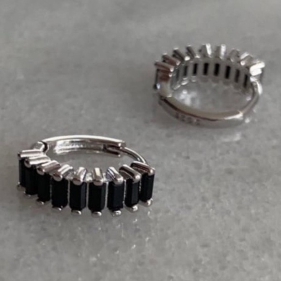 COPY - COPY - Sterling Silver Thick Black Crystal Huggie Hoop Earrings - Picture 4 of 4